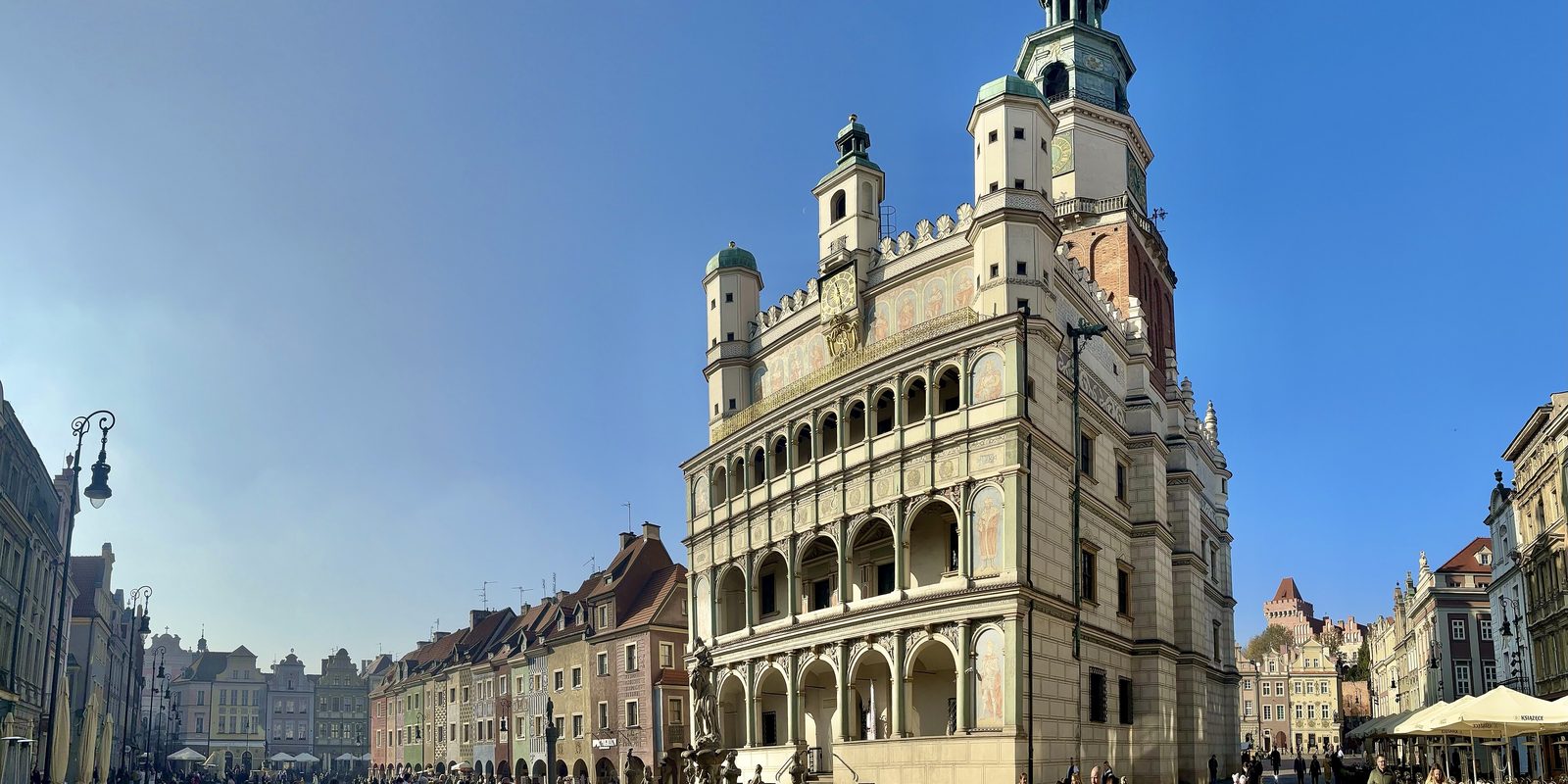 Poznań's Old Market Square with the Renaissance town hall and its arcaded loggia on a summer day
